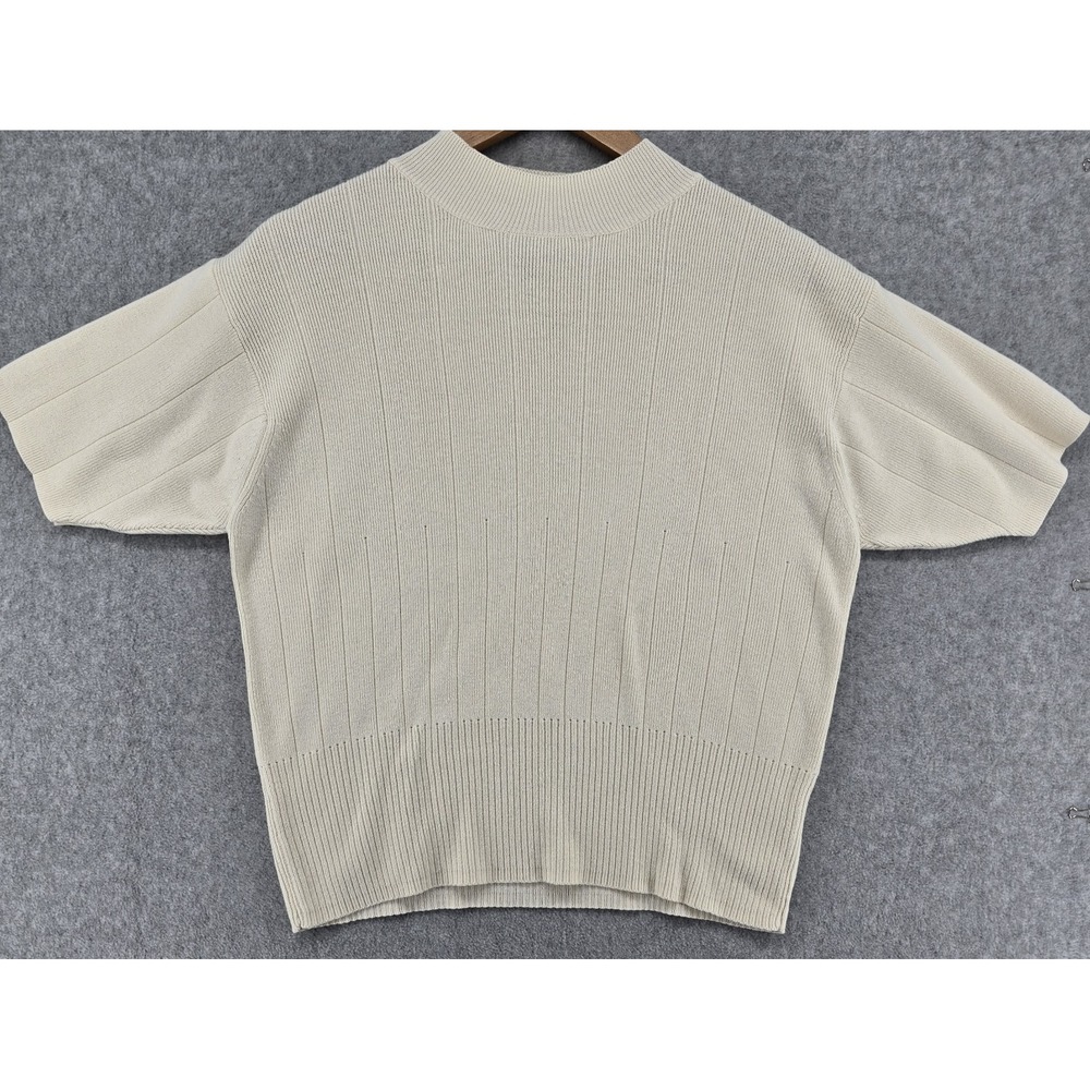 Vtg Y2K Christopher Banks Womens L Ribbed Knit Sweater Ivory Short Sleeve Boho